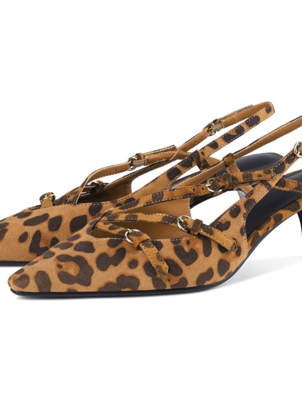 Women's Leopard Print Slingback Kitten Shoes Toe Pumps Low Stiletto Heels